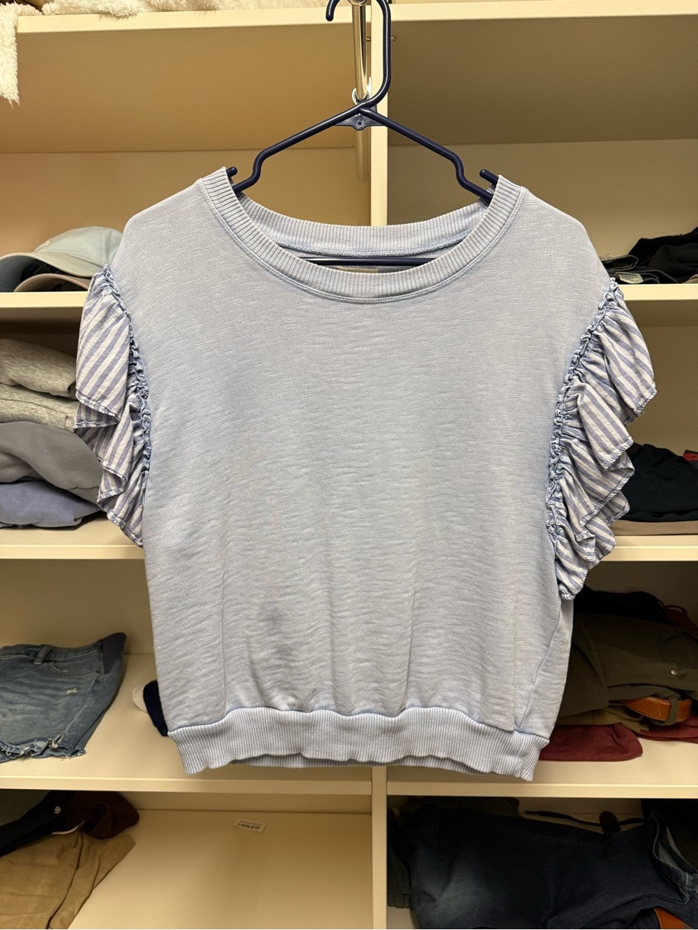 Anthropologie Light Blue Ruffle Sleeve Top